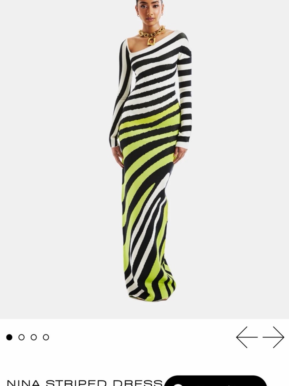 Hanifa One-Shoulder Zebra-Stripe Maxi Dress in Lime, Black & White